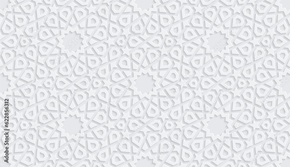 Wall mural seamless gray pattern in authentic arabian style, white mosaic.