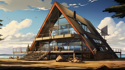 Fototapeta premium Bridge over river. AI generated art illustration. 