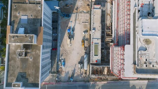 Aerial view of new office buildings under construction in green business district of Doral. Concept of commercial development in Miami, Florida