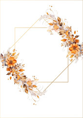 Obraz na płótnie Canvas Hand drawn floral wedding invitation card with frame premium vector. Card with flower, leaves.