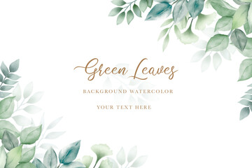 watercolor green leaves background  - obrazy, fototapety, plakaty