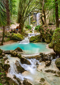Tumalog Water Falls,amongst water pools and beautiful scenery,Oslob, Cebu,The Philippines.