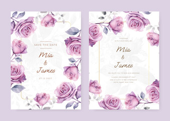 wedding invitation set with hand drawn flower garden watercolor