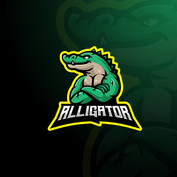 Alligator mascot logo design vector with modern illustration concept style for badge, emblem and t shirt printing. Cool crocodile  illustration for team, gaming and sports