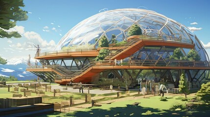 Greenhouse in the park. AI generated art illustration.