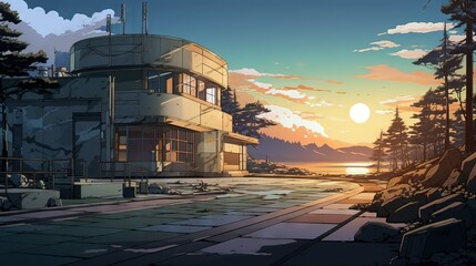 Greenhouse in the park. AI generated art illustration.