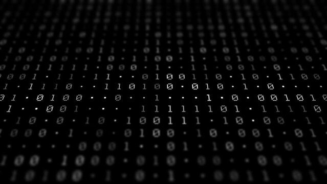 Binary code motion background. Moving numbers, digits zero and one. Seamless loop