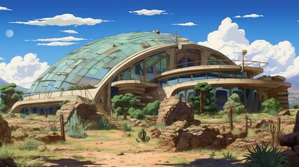 Fountain in the park. AI generated art illustration.