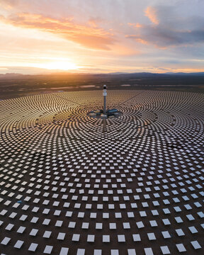 Aerial view of a solar thermal power plant, near Tonopah, Nevada, United States.