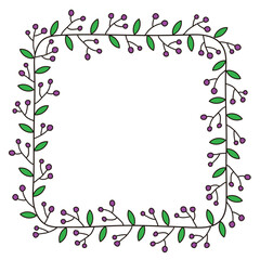 Garland frame illustration with hand drawn berries and leaves.