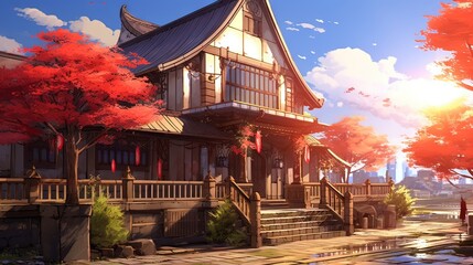 Obraz premium Church in the village of saint james. AI generated art illustration.