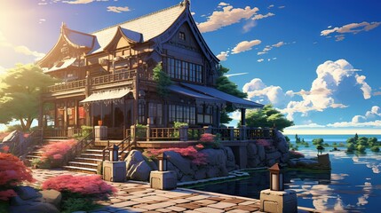 Obraz premium Church in the village of saint james. AI generated art illustration.