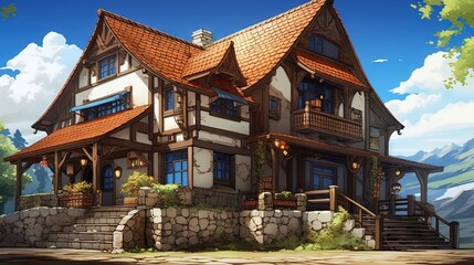 Obraz premium Church in the village of saint james. AI generated art illustration.