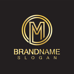 Golden Luxury Letter M Logo Vector Design- Isolated On Blue Background