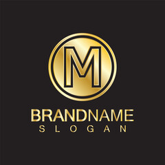 Golden Luxury Letter M Logo Vector Design- Isolated On Blue Background