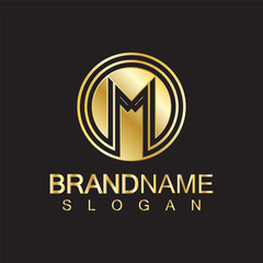 Golden Luxury Letter M Logo Vector Design- Isolated On Blue Background