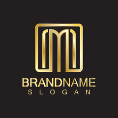 Golden Luxury Letter M Logo Vector Design- Isolated On Blue Background