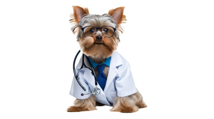 Yorkshire Terrier Dog as Doctor - Transparent Background - obrazy, fototapety, plakaty