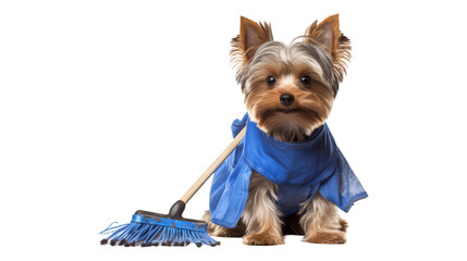 Yorkshire Terrier Dog as Janitor - Transparent Background