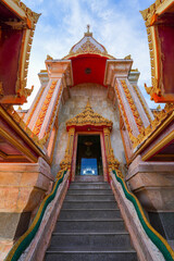 Chedi (pagoda) of the Wat Chalong, a 19th century Buddhist temple on Phuket island in Thailand,...
