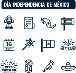 Mexican independence day icons. Vector set of September 16. Linear icon design. Mexican national holidays.