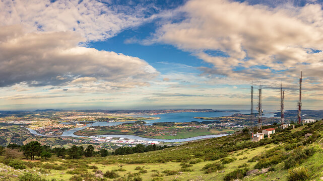Panoramic high altitude view of the Santander bay area from Mount Pe&ntilde;a Cabarga, Cantabria, Spain