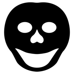Stylized smiling human skull. Black and white silhouette. Funny Halloween symbol.