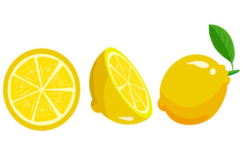 
Vector illustration of yellow lemons in various forms
