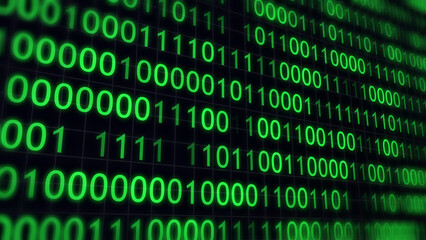 Obraz premium BINARY CODE 3D BG WITH CAMERA MOVEMENT. ABSTRACT BINARY 0 AND 1 CODE FALLING MATRIX STYLE. 3D LOOP BINARY BG. CONCEPT OF IOT, BIG DATA, DATA SCIENCE AND ALGORITHM. SCI-FI BG FOR MOVIES AND TECH.