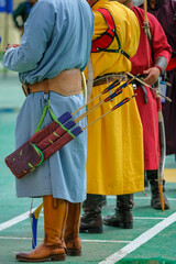 Detail of an archers at the Nadaam Festival in Ulaanbaatar, Mongolia. - 622869985