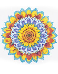 sunflower isolated on white background, Mandala Art Style