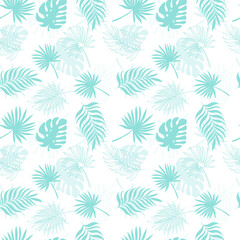 Fototapeta premium Seamless tropical pattern with colored monstera leaves and tropical leaves