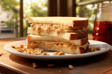 A closeup shot image of a peanut butter sandwich - Generative AI