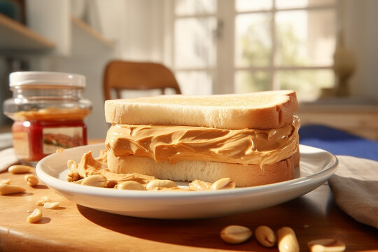 A closeup shot image of a peanut butter sandwich - Generative AI