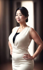 Obraz premium portrait photo of beautiful middle aged adult asian woman, generative AI