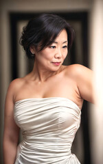 Fototapeta na wymiar portrait photo of beautiful middle aged adult asian woman, generative AI