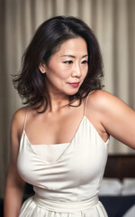 Fototapeta premium portrait photo of beautiful middle aged adult asian woman, generative AI