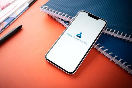 West Bangal, India - july 5, 2023 : Azure machine learning logo on phone screen stock image.