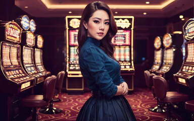 beautiful woman at luxury casino gambling, generative AI