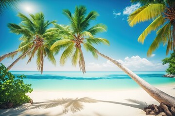 Fototapeta premium photo beautiful tropical beach and sea with coconut