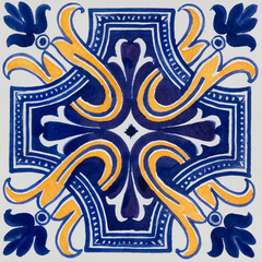 Watercolor illustration of portuguese ceramic tiles pattern