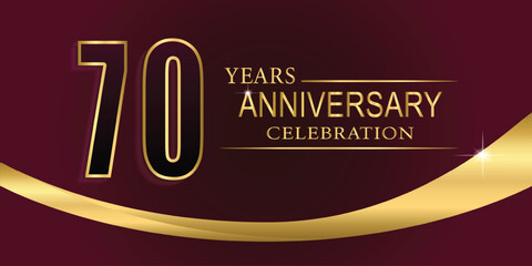 70th Year anniversary celebration background. Golden lettering and a gold ribbon on dark background,vector design for celebration, invitation card, and greeting card.