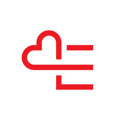 Letter E love heart creative logo design