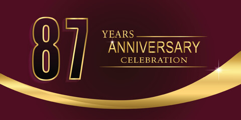 87th Year anniversary celebration background. Golden lettering and a gold ribbon on dark background,vector design for celebration, invitation card, and greeting card.