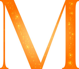 Orange sparkle shiny font, alphabet letter M