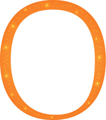 Orange sparkle shiny font, alphabet letter O