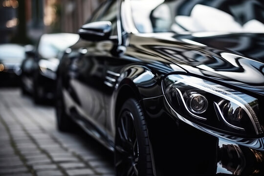 luxury modern black car close-up. Generative AI illustration