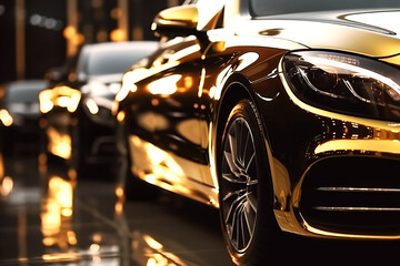 luxury modern golden sports car close-up. Generative AI illustration