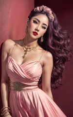 photo portrait of beautiful playful asian lady woman with trending outfit and accessories , generative AI