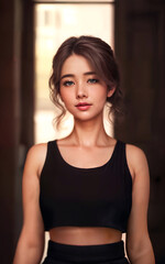 Fototapeta premium lovely beautiful asian woman at comfort apartment, generative AI